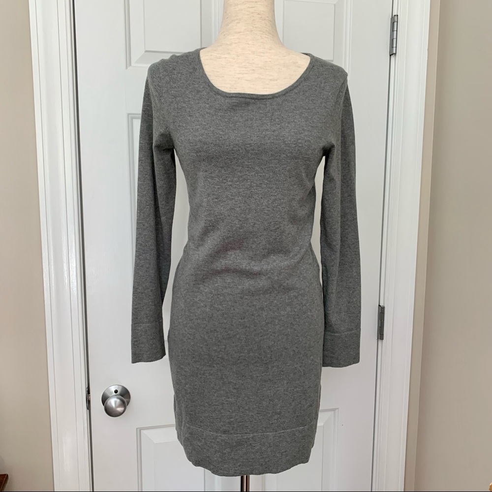 Minnie Rose Gray Long Sleeve Sweater Sheath Mini Dress Knit Stretch Sz Med EUC